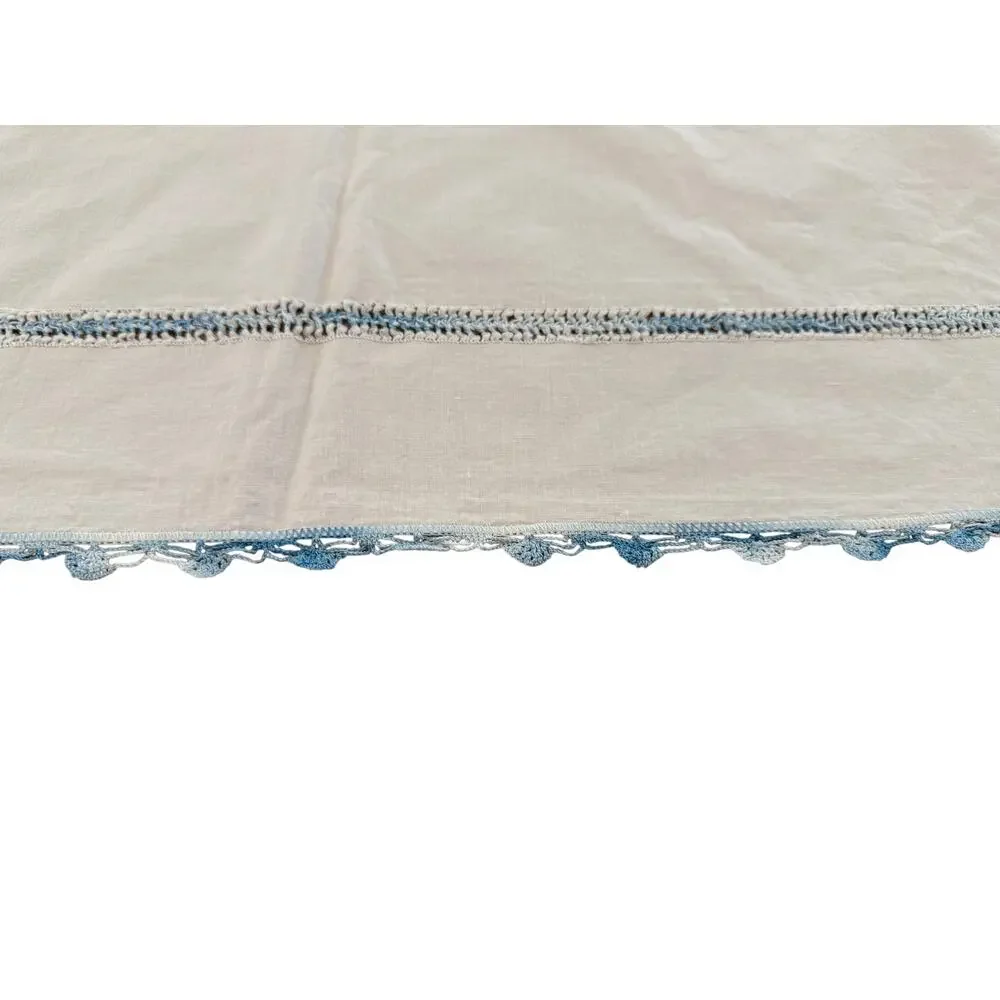 Vintage Embroidered Lace Trim White Cotton Flat Sheet